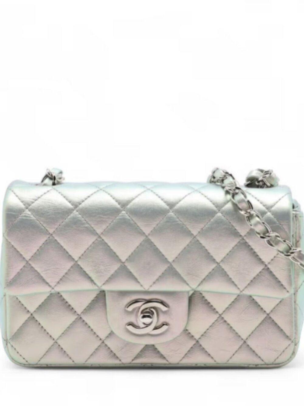 Chanel CC Logo Mini Matelasse 20 Leather Single Flap Single Chain Bag Silver